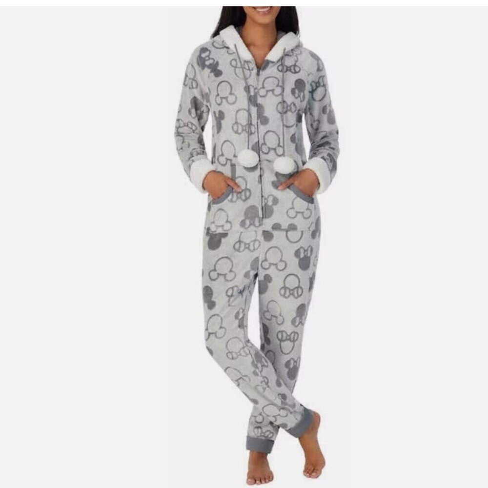 Disney ~ Mickey & Minnie One-Piece Fleece Hooded Pajama
